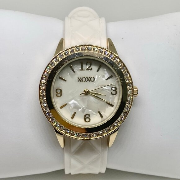 Xoxo women gold tone wrist watch 38mm quartz analog rhinestones running - Picture 1 of 6